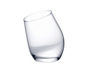 A sleek, elegant glass tilted at an angle, showcasing its unique design and smooth surface.