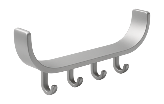 Matte-finish curved aluminum hook bar for stylish towel hanging in minimalist bathrooms.