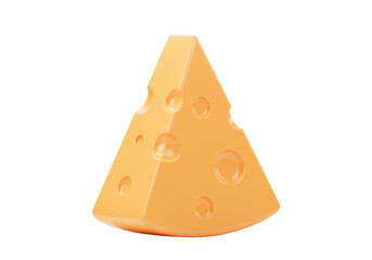 Cartoon cheese wedge PNG isolated on transparent background, yellow triangular block with holes for...