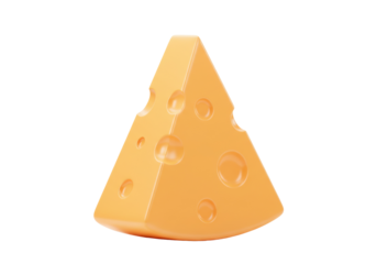 Cartoon cheese wedge PNG isolated on transparent background, yellow triangular block with holes for food design and kids learning