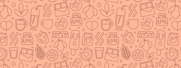 Seamless pattern with geometric chocolate icons in elegant line art style