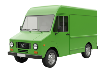 Green delivery van isolated PNG, vintage truck for transportation and logistics on transparent background, commercial vehicle