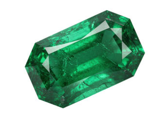 Emerald cut gemstone isolated on transparent background, green precious stone for jewelry design and luxury accessories