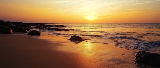 Golden sunrise over a tranquil beach