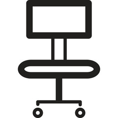 Minimalist Black Line Art Icon of a Rolling Office Chair with a Flat Screen Monitor Top on a...
