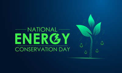 National Energy Conservation Day promotes awareness about saving energy and encourages sustainable habits for a greener. A light bulb icon filled with green leaves or plants. Designed in a low poly.