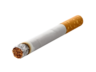 Single lit cigarette with tobacco isolated on a transparent background
