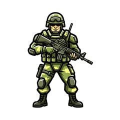 Fototapeta premium A Detailed Illustration of a Soldier in Full Military Gear, Armed and Ready for Action