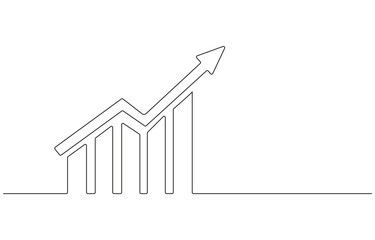 Continuous one line drawing of growing statistics graph vector illustration