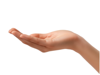 Woman's open palm extended isolated on a transparent background