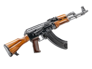 Wooden and Metal A K 47 Rifle isolated on a transparent background