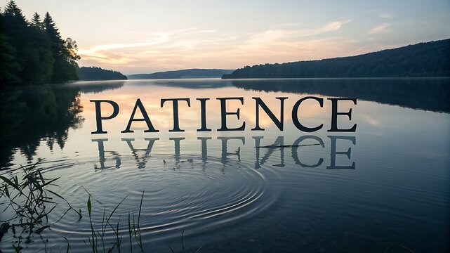 Patience reflected on a calm lake at sunset