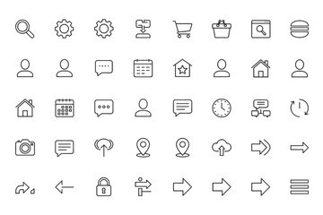 Universal thin line icons set for web design and mobile app development. User interface outline pictograms. Essential graphic elements for website. Vector symbols collection.