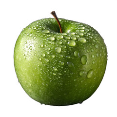 Crisp Green Apple with Water Droplets on transparent backgroundd