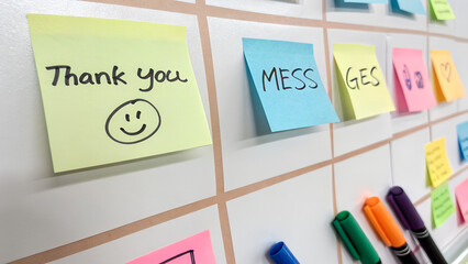 Inspirational thank you messages on sticky notes for personal growth