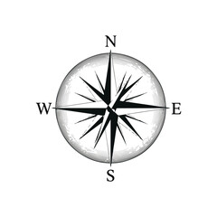 Classic black and white compass rose for navigation and direction.