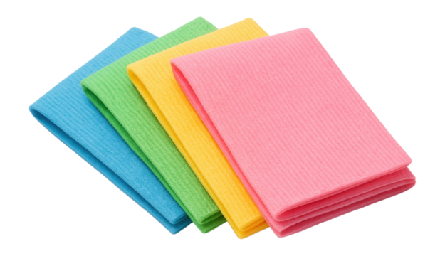 Vibrant viscose cleaning cloths for easy organization and task identification at home.