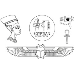Egyptian Symbols Collection - Nefertiti, Scarab, Eye of Horus, Ankh.