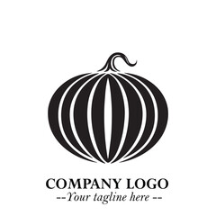 Pumpkin Logo Symbol in Black on the White Background Minimalist Vegetable Vector Illustration
