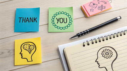 Inspirational sticky notes with thank you for personal development