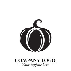 Pumpkin Logo Symbol in Black on the White Background Minimalist Vegetable Vector Illustration