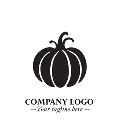 Pumpkin Logo Symbol in Black on the White Background Minimalist Vegetable Vector Illustration
