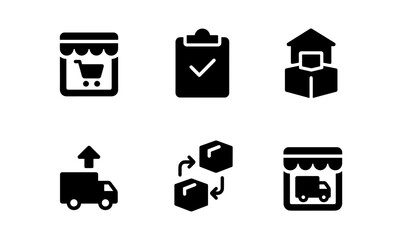Ecommerce and delivery icons: simple pictogram set for online shopping and logistics