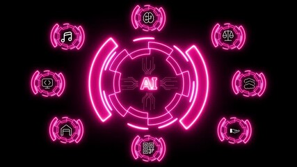 Digital hand holding a tablet with glowing text AI on a dark background big data and AI machine learning to use generative AI for business support.cloud database, search and manage documents