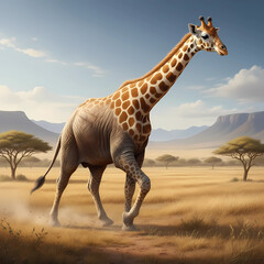 Giraffe with elephant body in wild forest.