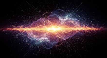 Stunning energy burst with flowing light trails radiating outward in a dynamic vibrant display for futuristic technology concepts and cutting edge science design projects