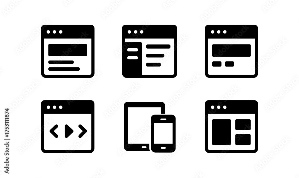 Wall mural Minimalist web interface icons set for mobile and desktop applications