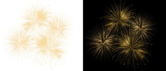 Glowing fireworks and sparkling light burst on transparent background. Realistic PNG overlay...