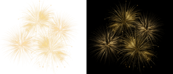 Glowing fireworks and sparkling light burst on transparent background. Realistic PNG overlay perfect for New Year, wedding, or holiday celebration designs.