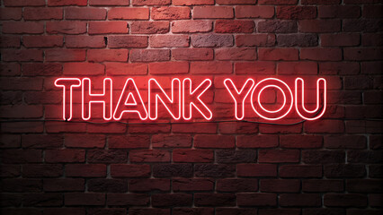 Obraz premium Thank you phrase in red neon style on brick background