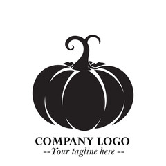 Pumpkin Logo Symbol in Black on the White Background Minimalist Vegetable Vector Illustration