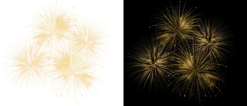 Glowing fireworks and sparkling light burst on transparent background. Realistic PNG overlay perfect for New Year, wedding, or holiday celebration designs.