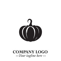 Pumpkin Logo Symbol in Black on the White Background Minimalist Vegetable Vector Illustration