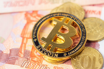 Bitcoin on the background of the five thousand ruble bill