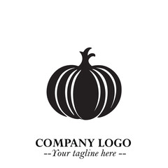 Pumpkin Logo Symbol in Black on the White Background Minimalist Vegetable Vector Illustration