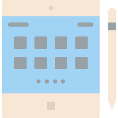 Digital Tablet And Stylus With App Icons On Screen In Pastel Blue And Beige Colors Over A Transparent Background