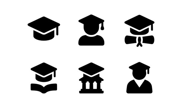Minimalistic education icons featuring graduation caps and academic symbols