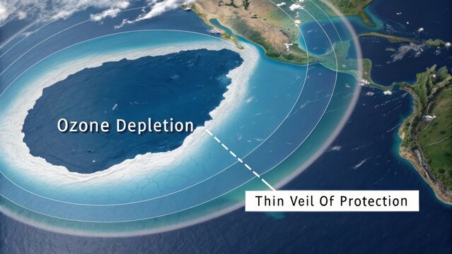 Earths ozone layer depicting depletion in a circular pattern