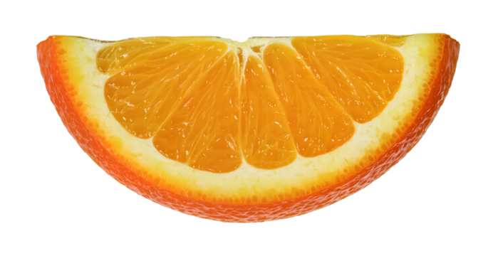 Orange slice close up. Fresh citrus fruit. Vitamin nutrition healthy food. Graphic resource transparent background.