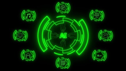 Digital hand holding a tablet with glowing text AI on a dark background big data and AI machine learning to use generative AI for business support.cloud database, search and manage documents