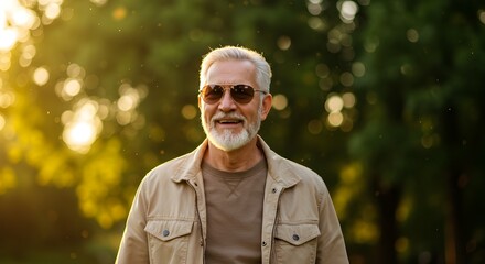 Retrato de hombre mayor sonriente bajo la luz del sol