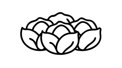 Simple line art illustration of four cabbage heads