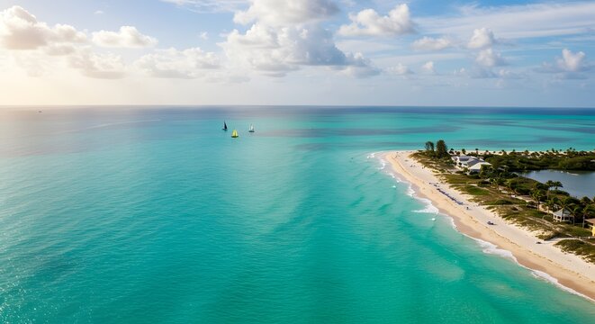 A panoramic Gulf coastline with turquoise water and sandy shores