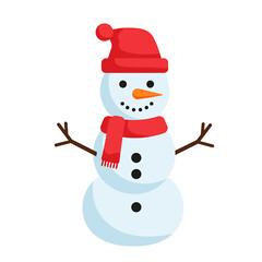Playful Frosty Friend: A cheerful snowman, donned in a festive red hat and scarf, stands ready to bring joy to the winter season.