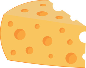 A triangular piece of cheese with holes. Isolated vector illustration on a transparent background.