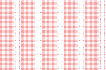 Coral Pink and White Gingham Checkered Seamless Pattern with Dotted Stripe Accents